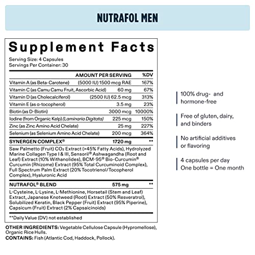 Nutrafol Men's Hair Growth Supplement | Clinically Effective for Visibly Thicker & Hair with More Scalp Coverage | Dermatologist Recommended | 3 Month Supply