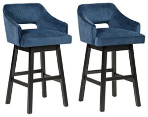 signature design by ashley tallenger 31″ upholstered swivel bar/pub height bar stool, 2 count, blue & dark brown