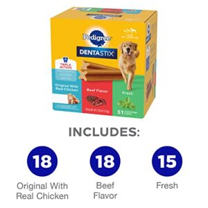 PEDIGREE DENTASTIX Large Dog Dental Care Treats Original, Beef & Fresh Variety Pack, 2.73 lb.Pack (51 Treats)