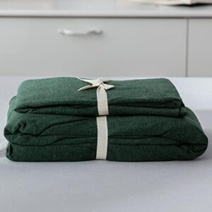 LIFETOWN Dark Green Fitted Sheet Deep Pocket, Jersey Knit Cotton Sheet Queen Fitted Sheet with 2 Pillowcases, Wrinkle and Shrinkage Resistant