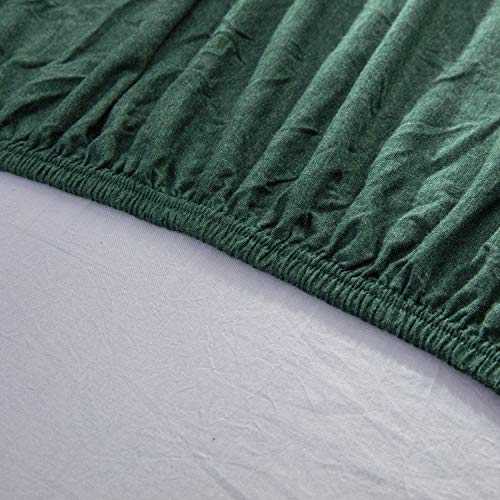 LIFETOWN Dark Green Fitted Sheet Deep Pocket, Jersey Knit Cotton Sheet Queen Fitted Sheet with 2 Pillowcases, Wrinkle and Shrinkage Resistant