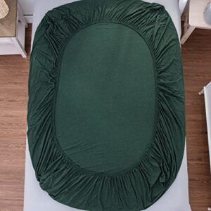 LIFETOWN Dark Green Fitted Sheet Deep Pocket, Jersey Knit Cotton Sheet Queen Fitted Sheet with 2 Pillowcases, Wrinkle and Shrinkage Resistant