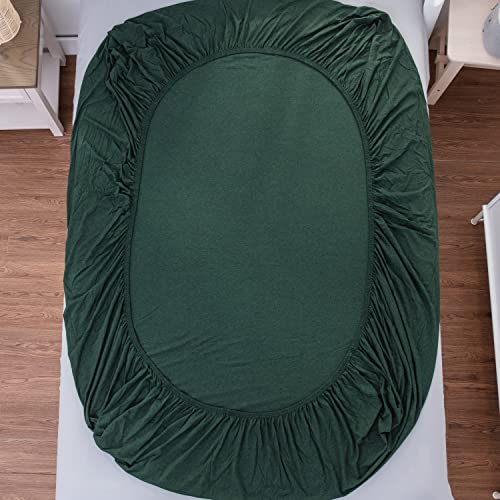 LIFETOWN Dark Green Fitted Sheet Deep Pocket, Jersey Knit Cotton Sheet Queen Fitted Sheet with 2 Pillowcases, Wrinkle and Shrinkage Resistant