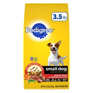 pedigree small dog complete nutrition small breed adult dry dog food grilled steak and vegetable flavor dog kibble, 3.5 lb. bag