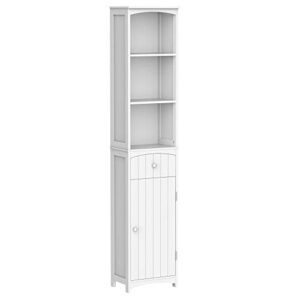 homcom bathroom storage cabinet, free standing bath storage unit, tall linen tower with 3-tier shelves and drawer, white