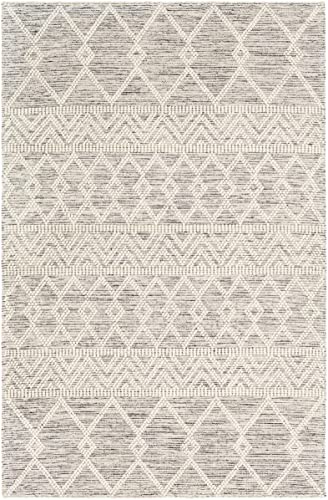 Woolk Moroccan Farmhouse Hand Woven Living Room Bedroom Nursery Wool Area Rug - Vintage Handmade Bohemian Style - Boho Diamond Southwestern Pattern - Beige, White, Brown - 6' x 9'
