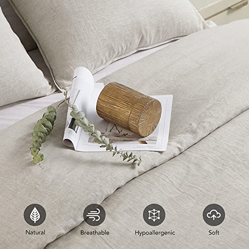 DAPU 100% Linen Duvet Cover Set - Pure Natural French Flax Linen with 8 Corner Ties and Zipper Closure Soft Breathable Durable for Hot Sleepers 1 Duvet Cover 2 Pillowcases (Natural Linen, King)