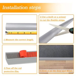 Floor Rubber Transition Strip Self Adhesive Carpet to Tile Transition Strip Edging Trim Strip for Threshold Transitions with a Height Less Than 5 mm/0.2in (Grey, 6.56FT)