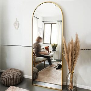 ogcau floor mirror, full length mirror standing hanging or leaning against wall, body mirror for floor & wall in bedroom, arched-top mirror, wall-mounted mirror with aluminum alloy frame (gold)