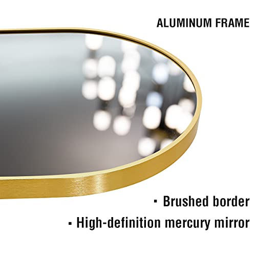 OGCAU Floor Mirror, Full Length Mirror Standing Hanging or Leaning Against Wall, Body Mirror for Floor & Wall in Bedroom, Arched-Top Mirror, Wall-Mounted Mirror with Aluminum Alloy Frame (Gold)