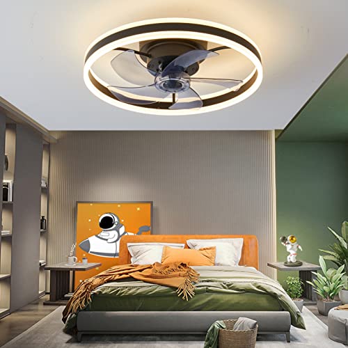monard Ceiling Fans with Lights, 19.7" Low Profile Flush Mount Ceiling Fan with Remote Control, Small Ceiling Fan with Dimmable Led Lights for Bedroom, Bladeless, APP Control(Black)