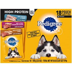 pedigree high protein wet dog food pouches, variety pack, 3.5 oz. pouches,(pack of 18)