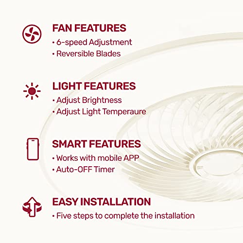 YANASO Ceiling Fan with Light Modern Bladeless Ceiling Fan with Remote Control Smart LED Dimmable Lighting Indoor Low Profile Ceiling Fan Flush Mount (Black)
