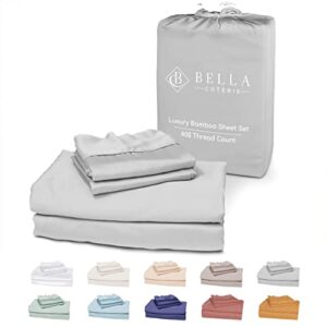 bella coterie luxury king bamboo sheet set | organically grown | ultra soft | cooling for hot sleepers | 18″ deep pocket [grey mist]