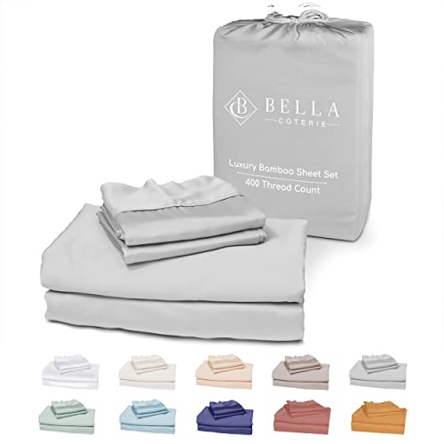 Bella Coterie Luxury King Bamboo Sheet Set | Organically Grown | Ultra Soft | Cooling for Hot Sleepers | 18" Deep Pocket [Grey Mist]