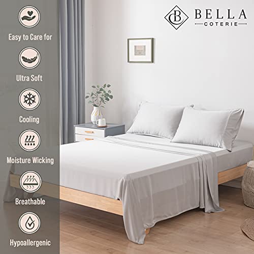 Bella Coterie Luxury King Bamboo Sheet Set | Organically Grown | Ultra Soft | Cooling for Hot Sleepers | 18" Deep Pocket [Grey Mist]