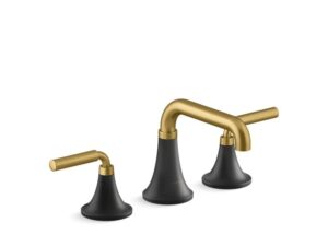 kohler k-27416-4n-bmb tone widespread bathroom sink fct plumbing fixture, matte black moderne brass