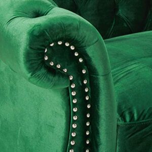 GDFStudio Christopher Knight Home Karen Traditional Chesterfield Loveseat Sofa, Emerald and Dark Brown, 61.75 x 33.75 x 27.75