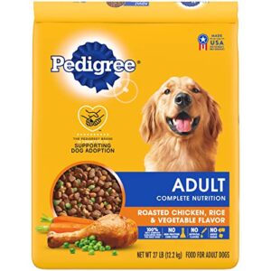 pedigree complete nutrition adult dry dog food roasted chicken, rice & vegetable flavor dog kibble, 27 lb. bag