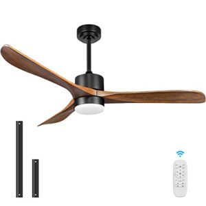 wisful outdoor ceiling fans with lights and remote control, 56″ wood ceiling fan with light memory and quiet reversible dc motor for bedroom living room patio, walnut and matte black