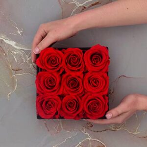 Mothers Day Flowers | Premium Roses | Fresh Flowers for Delivery Prime That Last 365 Days | Red Roses in a Box Naturally Preserved | Flowers for Mothers Day, Birthdays and Any Ocation (Black Box, Small)