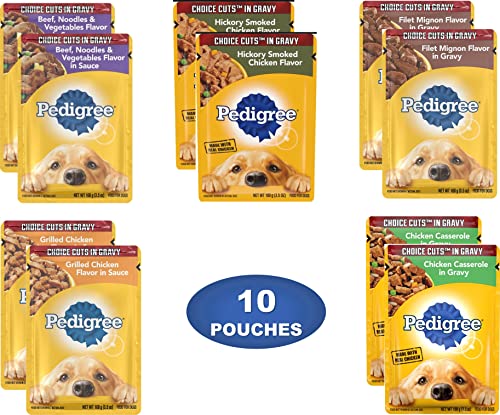 Pedigree Dog Food Wet Bundle,Choice cuts in Gravy,Assorted Flavors Filet,Beef Chicken. Soft Dog Food.Total 10 Pouches,Plus a 01 Nature's Choice Pressed Bone 01 ILC Buy Magnets Fridge. 3.5 Ounce