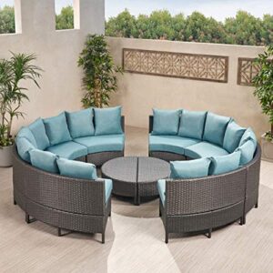 Christopher Knight Home Newton Outdoor 16-Seater Wicker Sectional Sofa Set with Water Resistant Cushions, Grey / Teal