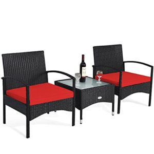 tangkula 3 pieces patio wicker rattan furniture set, rattan chair with coffee table, high load bearing chair conversation sets for patio garden lawn backyard pool