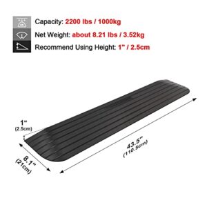 Ruedamann Threshold Ramp, Durable Solid Rubber with 2200lbs Load Capacity, Non-Skid and Anti-Slip Surface, Wheelchair Ramp for Doorways and Bathroom (1 Inch Rise)