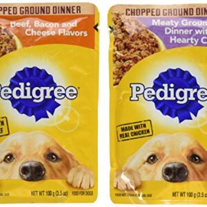 Pedigree Chopped Ground Dinner 8 Pouch Variety Hearty Chicken and Beef, Bacon, and Cheese Flavors, 4 Each