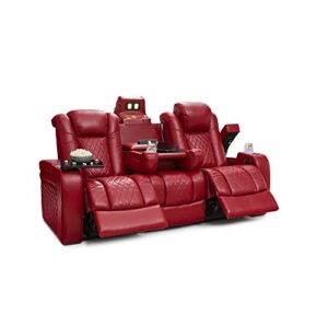 seatcraft anthem home theater seating – top grain leather – power recline sofa – fold-down table – powered headrests – arm storage – ac/usb and wireless charging – cup holders, red