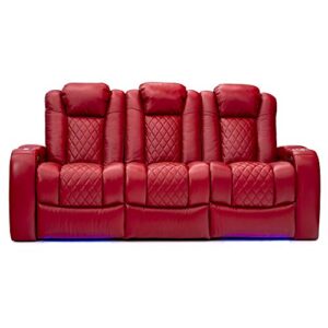 Seatcraft Anthem Home Theater Seating - Top Grain Leather - Power Recline Sofa - Fold-Down Table - Powered Headrests - Arm Storage - AC/USB and Wireless Charging - Cup Holders, Red