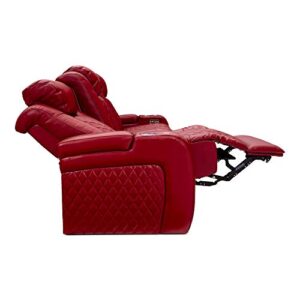 Seatcraft Anthem Home Theater Seating - Top Grain Leather - Power Recline Sofa - Fold-Down Table - Powered Headrests - Arm Storage - AC/USB and Wireless Charging - Cup Holders, Red