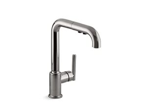 kohler 7505-tt purist pull-out kitchen sink faucet with three-function sprayhead, vibrant titanium
