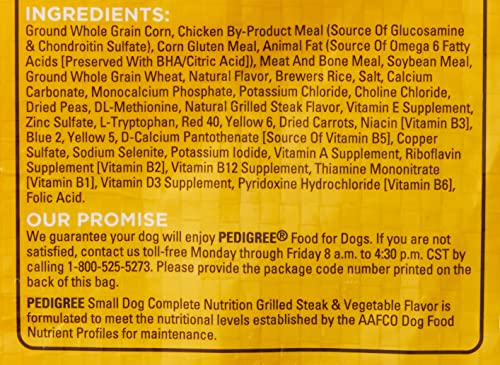 Pedigree Small Dog Complete Nutrition Small Breed Adult Dry Dog Food Grilled Steak and Vegetable Flavor Dog Kibble, 14 lb. Bag