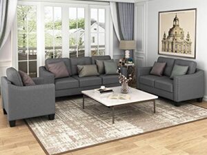 merax 3 piece sectional sofa, living room furniture set sofa set include armchair loveseat couch tufted cushions