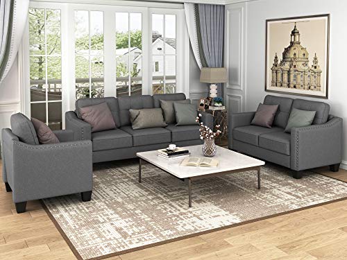 Merax 3 Piece Sectional Sofa, Living Room Furniture Set Sofa Set Include Armchair Loveseat Couch Tufted Cushions