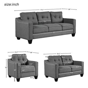 Merax 3 Piece Sectional Sofa, Living Room Furniture Set Sofa Set Include Armchair Loveseat Couch Tufted Cushions