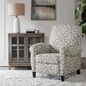 madison park kirby recliner chair – solid wood, plywood, rolled back button tufted accent armchair modern classic style family room sofa furniture, grey