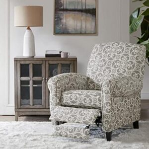 Madison Park Kirby Recliner Chair - Solid Wood, Plywood, Rolled Back Button Tufted Accent Armchair Modern Classic Style Family Room Sofa Furniture, Grey