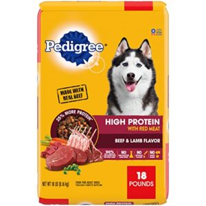 pedigree high protein adult dry dog food beef and lamb flavor dog kibble, 18 lb. bag