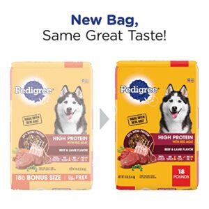 Pedigree High Protein Adult Dry Dog Food Beef and Lamb Flavor Dog Kibble, 18 lb. Bag