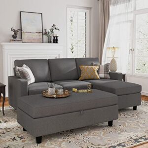 honbay reversible sectional couch with ottoman l-shaped sofa for small spaces sectional sofa with chaise in dark grey