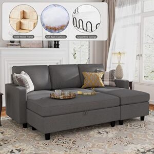 HONBAY Reversible Sectional Couch with Ottoman L-Shaped Sofa for Small Spaces Sectional Sofa with Chaise in Dark Grey