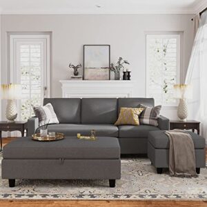 HONBAY Reversible Sectional Couch with Ottoman L-Shaped Sofa for Small Spaces Sectional Sofa with Chaise in Dark Grey