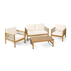 christopher knight home elias chat set, beige + teak + black metal