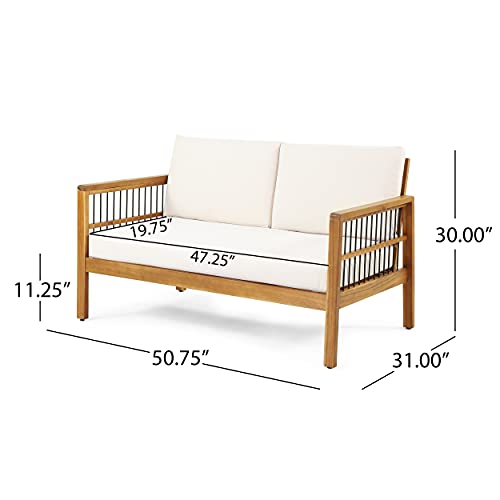 Christopher Knight Home Elias Chat Set, Beige + Teak + Black Metal