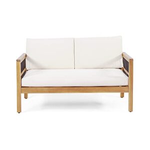 Christopher Knight Home Elias Chat Set, Beige + Teak + Black Metal