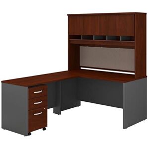 bush business furniture series c l shaped desk with hutch and mobile file cabinet, 60w, hansen cherry