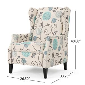 Christopher Knight Home Ellyn Fabric Recliner (Set of 2), Light Beige with Blue Floral, Dark Brown